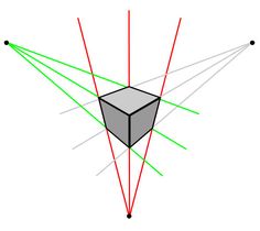 an object with four different colored lights coming out of it's center, and three red lines going through the middle