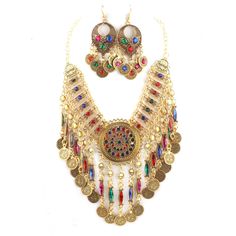 PRICES MAY VARY. Gold Jewelry Sets for Women:Zhlichouy gold plated ethnic style jewelry sets for women with fashion exquisite design,Integrating elements of Bohemia and India,it has strong color combination feeling High quality Material:the dainty trendy charm choker nekclace Made from high-quality materials.not easy to fade and deform nickel-free and lead-free,Hypoallergenic,Suitable for most women wear,no harm to your skin Gift for Charm Women:costume jewelry for women,can be any occasions,suc Feeling High, Women Costume, Bib Collar, Gold Jewelry Sets, Indian Jewelry Sets, Statement Choker, Statement Choker Necklace, African Jewelry, Ethnic Style