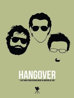 the hangover movie poster with three men wearing sunglasses and beards, one is looking at