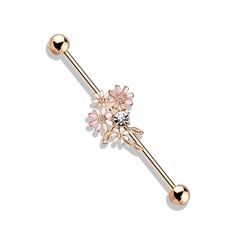 PRICES MAY VARY. STYLE: CZ Crystal and Enamel Flower Bouquet Industrial Barbell MATERIAL: 316L stainless steel, brass, cubic zirconia crystal, and plated with rhodium or 14kt gold as applicable GAUGE/BAR THICKNESS: 14GA (1.6mm) BARBELL LENGTH: 1&1/2" (38mm) AVAILABLE IN: silver tone, gold tone, or rose gold tone Industrial Bar Earring, Ear Piercings Industrial, Industrial Earrings, Industrial Piercing Jewelry, Pretty Ear Piercings, Cute Ear Piercings, Cute Piercings, Industrial Barbell, Industrial Piercing