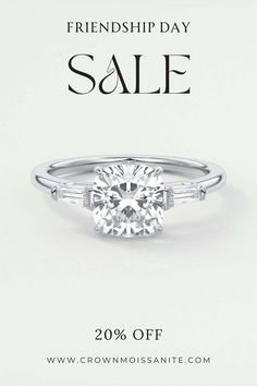 a white diamond ring with the words friends day sale on it's front and side