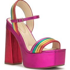 Jessica Simpson Platforms Shoes Nwt Rainbow Platform Heels With Round Toe, Rainbow Open Toe Platform Heels, Rainbow Round Toe Platform Heels, Rainbow Open Toe Synthetic Heels, Spring Rainbow Open Toe Heels, Colorful Round Toe Synthetic Heels, Colorful Synthetic Heels With Round Toe, Pink Block Heels With Removable Insole, 70s Shoes