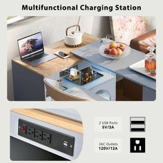 an image of a laptop on a desk with charging station