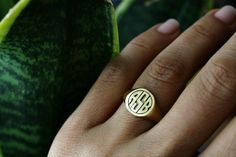 gold monogram signet rings with 2-3 or 4 initials ♡ this beautiful engraved signet ring is a delicate piece of jewelry to wear everyday with any combination. material options: 9k gold 14k gold 14k rose gold 14k white gold face size: 12x12 mm round face ring size: we offer sizes from 3 to 13 1/2 for bigger size requests, please send a message ♡ important note about the ring size: ♡ to be able to make a ring which fits perfectly we kindly ask you to double check your finger size as shown in the pi Initial Ring Gold, Monogram Ring Gold, Engraved Signet Ring, Letter Rings, Custom Signet Ring, Gold Initial Ring, Letter Ring, Gold Face, Monogram Ring