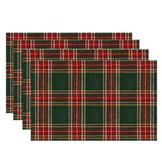 three red and green plaid place mats