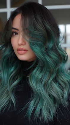 Short Hair, Blue Highlights: A Perfect Match Green Money Piece Hair, Green Ombre Hair, Reddish Brown Hair Color, Haircuts For Girls, Hair Aesthetics, Funky Makeup, Colourful Hair, Hair Color Unique, Multi Colored Hair