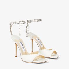 Saeda Sandal 100 Jimmy Choo Saeda, Jimmy Choo Bridal, Islam Marriage, Designer Wedding Shoes, Modern Sandals, White High Heels, Jimmy Choo Heels, Bridal Heels, Sandals White