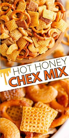 the chex mix is in a bowl and ready to be eaten