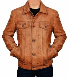 #ad Premium Men's Brown Trucker Vintage Jacket Classic Style Real Lambskin Leather Jacket, Fashion Mens Jacket Classic Brown Biker Jacket With Button Closure, Classic Soft Leather Jacket For Fall, Brown Single Breasted Collared Leather Jacket, Brown Single-breasted Collared Leather Jacket, Brown Single Breasted Leather Jacket With Collar, Brown Leather Jacket With Snap Buttons And Lapel Collar, Fall Long Sleeve Soft Leather Jacket, Soft Leather Long Sleeve Jacket For Fall, Fall Soft Leather Long Sleeve Jacket