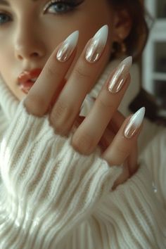 Gold White Ombre Nails, Manicure Ideas Ombre, Elegant Summer Nail Designs, White Gold Ombre Nails, 2024 Nail Trends February, Classy Wedding Nails For Bride, Nails With Different Designs On Each, Cabo Nail Ideas, Frosted White Nails