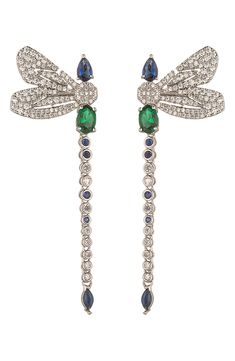 Blue and green cubic zirconia stones add a pop of color to dragonfly shaped drop earrings that gleam with crystal encrusted wing details. Post back Brass/cubic zirconia Imported Blue And Green, Eye Candy, Nordstrom Rack, Cubic Zirconia, Color Pop, Jewelry Earrings, Beaded Bracelets, Angeles, Nordstrom