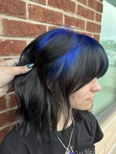 #ghostroots #blueghostroots #hair Blue Hair On Short Hair, Colored Shadow Root Black Hair, Dark Blue Roots Black Hair, Black Hair With Bright Colors, Black And Another Color Hair, Shadow Root Colored Hair, Blue Ghost Roots Black Hair, Coloured Roots On Black Hair, Black Hair With Dyed Tips