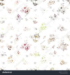 an abstract floral pattern with many colors and shapes on a white background, suitable for wallpaper or fabric