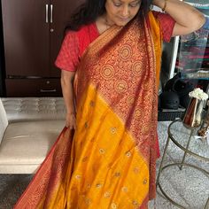 Brand New Sari Blouse Not Included Indian Bollywood Mehendi Dholki Roka Patiala Punjabi Benglali Pakistani Wedding Eid Yellow Saree, Red Border, Sari Blouse, Indian Bollywood, Pakistani Wedding, Salwar Kameez, Red Yellow, Saree, Brand New