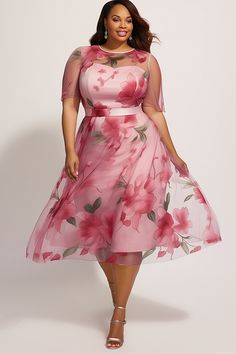 Wedding Season 2024 Wedding Guest Plus Size Dress, Floral Wedding Guest Dresses, Dress For Big Size Woman, Wedding Guest Dress Elegant, Wedding Guest Dress Plus Size, Pink Plus Size Dresses, High Tea Dress, Short Chiffon Dress, Plus Size Wedding Guest Dress