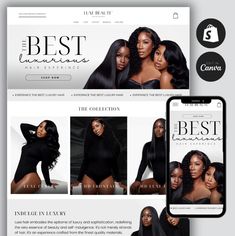 an image of a website with two women in black dresses and one is on the phone