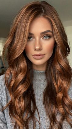 fall hair colors copper highlights Auburn Hair Color With Dimension, Hair Copper Highlights, Fall Color Hair, Fall Bronde Balayage, Hair Color 2024, Bronze Hair Color, Fall Hair Colors Copper, Highlights On Black Hair, Copper Brown Hair