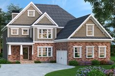 this is an artist's rendering of the front elevation of these two - story house plans