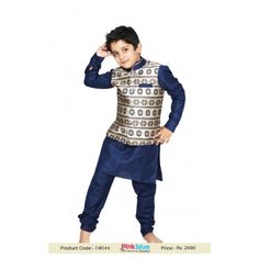 Ethnic Dress for boys, Stylish kids blue kurta pajama with jacket. Item Code: EW044, Price: USA Dollar $38, UK Pound £29, Euro32, Canada CA$ 49, Indian Rs2490, Australian Dollar 51, Singapore Dollar $52, New Zealand $55 Kurta With Waistcoat, Kurta Pajama With Jacket, Usa Dollar, Navy Blue Kurta, Singapore Dollar