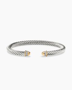 David Yurman | Classic Cable Bracelet in Sterling Silver with 18K Yellow Gold and Diamonds, 5mm Bracelets David Yurman, Yurman Bracelet Stack, David Yurman Bracelet Stack, David Yurman Bracelet Gold, David Yurman Colored Bracelets, David Yurman Cuff Bracelet, David Yurman Cable Bracelet, Yurman Bracelet, David Yurman Bracelet