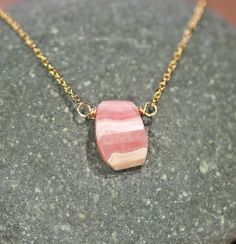 Rhodochrosite necklace, pink stone necklace, healing crystal necklace, light pink crystal, 14k gold filled satellite chain, wire wrapped gem A one of a kind, faceted rhodochrosite wire wrapped onto a 14k gold filled or sterling silver chain in the length of your choice! Please choose your favorite gem as shown in the fourth. ♥ A few reasons to love rhodochrosite other than for its beauty ♥ ♥ Healing ♥ Comfort ♥ Harmony ♥ Friendship ♥ Kindness ♥ Tolerance ♥ Compassion ♥ Self-love Chakras - Heart Pink Crystal Necklace With Natural Stones, Pink Spiritual Crystal Gemstone Necklace, Light Pink Crystal, Pink Amethyst Spiritual Necklaces, Pink Stone Necklace, Rhodochrosite Crystal Necklace, Rhodochrosite Necklace, Pink Rhodochrosite, Wire Wrapping Crystals