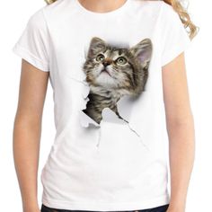 CUTE CAT 3-D WOMENS T-SHIRT Harajuku Women, Cat Fashion, Tee Shirt Homme, 3d T Shirts, Mode Inspiration, Cat Print, Cat Tshirt, Casual Look, Summer Tshirts