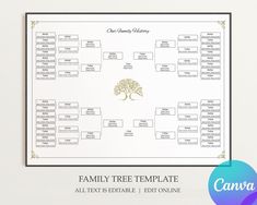 the family tree template is displayed in front of a white background with gold trimmings