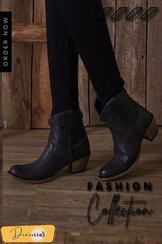 Slip On Mid Chunky Heels Boots 2022 Shoe, Ankle Western Boots, Rider Boots, Western Style Boots, Chunky Heels Boots, Thick Heel, Heels Boots, Round Toe Heels, Thick Heels