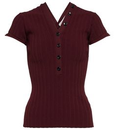 This top from Proenza Schouler's White Label line is presented in a deep burgundy hue, and has a ribbed finish and partially buttoned front. | Proenza Schouler White Label ribbed top Capricorn Fashion, Maxi Jersey Dress, Deep Burgundy, Ribbed Top, Knit Mini Dress, White Label, Looks Vintage, Straight Pants, Proenza Schouler