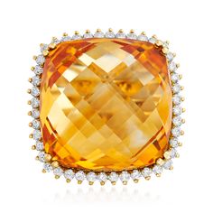 Ross-Simons - 25.00ct Citrine, .80ct t. w. Diamond Ring Princess Cut in 14kt Yellow Gold. Size 5. It is now possible to wear the sun! Here, a divine, warm 25.00 carat checkerboard-cut citrine square radiates in a frame of flickering .80 ct. t. w. round brilliant-cut diamonds. Crafted in polished 14kt yellow gold. 1" wide. Diamond and citrine ring. Citrine birthstones are the perfect gift for November birthdays. Citrine Birthstone, Ring Princess Cut, Diamond Ring Princess Cut, November Birthday, Citrine Ring, Round Brilliant Cut Diamond, Princess Cut, Round Brilliant, Citrine