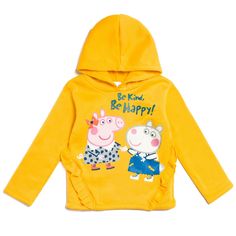 Your little girl is ready to play in this cute Peppa Pig set. Perfect for chilly days, this warm set includes a pullover hoodie and leggings featuring Peppa and her best friend Suzy Sheep with the words "Be Kind, Be Happy" in a pretty glittery print. Made of a soft material that keeps your little girl comfortable, this stylish Peppa Pig set is the perfect outfit for a day of fun and adventure. Playful Winter Hoodie, Winter Fleece Hoodie For Playwear, Playful Winter Sweatshirt For Playwear, Playful Fleece Hoodie With Long Sleeves, Playful Long Sleeve Fleece Hoodie, Fleece Long Sleeve Sweatshirt For Playtime, Playful Winter Hoodie For Playwear, Long Sleeve Fleece Sweatshirt For Playtime, Winter Cartoon Print Sweatshirt For Playtime