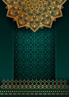 a gold and green background with an intricate design