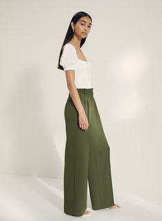 EFFORTLESS PANT - High-waisted, pleated wide leg trouser Chic Tapered Wide Leg Pants, Casual Wide Leg Pants With Pressed Crease For Spring, Casual Spring Wide Leg Pants With Pressed Crease, Timeless Wide Leg Pants For Workwear In Spring, Chic Summer Pants With Pressed Crease, Spring Wide-leg Tapered Pants, Chic Bottoms With Accordion Pleats For Daywear, Chic Straight Pants With Accordion Pleats, Timeless Straight Pants For Spring