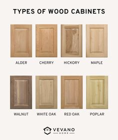 the types of wood cabinets in different colors and sizes, including white oak, red oak,