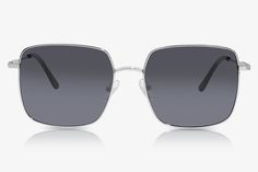 Silver Trendy Silver Rectangular Sunglasses, Elegant Formal Sunglasses With Metal Frame, Elegant Metal Frame Sunglasses, Classic Silver Rectangular Sunglasses, Elegant Square Sunglasses, Chic Silver Square Frame Sunglasses, Chic Silver Sunglasses With Square Frame, Elegant Square Frame Metal Sunglasses, Classic Silver Sunglasses With Metal Frame