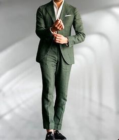 Top Rated Green Men Linen Suit Notch Lapel Casual Party Prom Groom Tuxedo Wedding Custom, Mens Clothing Linen Green Suit Men, June Groom Attire, Men In Green Suits, Men Party Suit, Linen Suit For Wedding, Men’s Wedding Suit Linen, Linen Groom Attire, Vintage Wedding Suits For Men 1950s, Linen Wedding Suit Casual Grooms