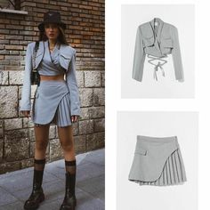 Chic Mini Skirt Sets For Fall, Chic Fall Sets With Mini Skirt, Chic Mini Length Fall Sets, Chic Fall Mini Sets, Chic Pleated Skirt Sets For Spring, Chic Fall Mini Length Sets, Fitted Pleated Skirt Suit For Spring, Chic Spring Sets With Pleated Skirt, Spring Fitted Skirt Suit With Pleated Skirt