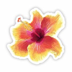 a yellow and red flower sticker on a white background