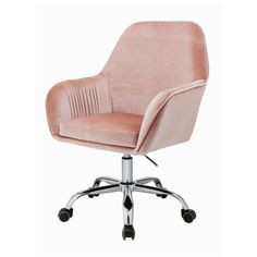 a pink office chair with chrome wheels and casteors on an isolated white background photo