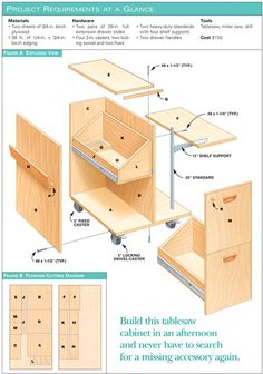 the plans for an office desk with drawers are shown in this page, which shows how to