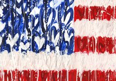 an american flag is painted in red, white and blue colors with brush strokes on it