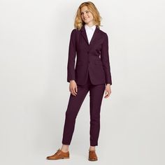 This burgundy pantsuit is about to become your wardrobe’s biggest power player. Perfect for your next big event, our deep wine shade is sure to turn heads. Created with our upgraded stretch-fit fabric, this dark, subdued red stunner maximizes comfort along with sleek style. Burgundy Pantsuit, Burgundy Suit Jacket, Fall Wedding Color Schemes, Maroon Wedding, Burgundy Blazer, Burgundy Suit, Fall Wedding Colors, Sleek Style, Wedding Color