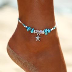 Get this starfish anklet,reminiscent of the ocean, that you can carry everywhere you go and is ideal for the summer, while at the same time you display your support and love for this unique animal. This is perfect for you, or as a gift for a loved one. Limited stock, get yours before they're gone Product details: Metal: Zinc Alloy + Turquoise + acryllic Chain included: 9.84''+1.96'' Leg Jewelry, Starfish Anklets, Foot Bracelet, Beaded Ankle, Ankle Jewelry, Beach Anklets, Beaded Anklets, Styl Boho, Foot Jewelry