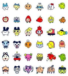 many different colored cartoon characters on a white background