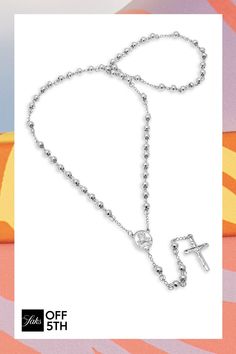 Stainless Steel Rosary Necklace Silver Cross Jewelry With Beaded Chain, Silver Cross-shaped Jewelry With Beaded Chain, Silver Stainless Steel Jewelry With Beaded Chain, Gift Stainless Steel Beaded Chain Jewelry, Stainless Steel Beaded Chain Jewelry For Gifts, Gift Stainless Steel Jewelry With Beaded Chain, Rosary Necklace, Rosary, Lobster Clasp