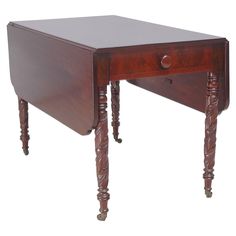 an antique wooden desk with two drawers on the top and one drawer at the bottom