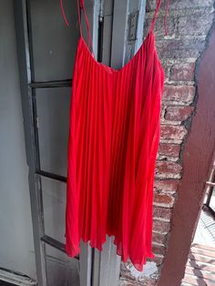 From the Halston Heritage collection in the early 2000's. A red/coral pleated dress with tie straps. Fits Women's size 4 best.  If you have any questions please ask, all sales are final. Fitted Red Pleated Dress, Elegant Red Pleated Summer Dress, Chic Red Pleated Summer Dress, Red Pleated Summer Party Dress, Dress With Tie Straps, Halston Heritage Dress, Halston Heritage, Dress With Tie, Heritage Collection