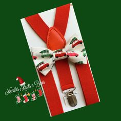 Boutique Pre Tied Christmas Bow Tie by Needles Knots n Bows Christmas Tree On Car, Baby Boy Suspenders, Car Bows, Cake Smash Outfit Boy, Suspenders For Boys