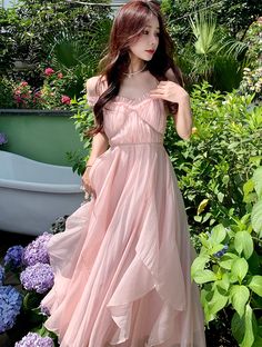 Size: XL Pink Strap Dress, Gentle Feminine, Lace Dress Casual, Chiffon Long Dress, Greek Goddess Costume, Long Sundress, Sheer Wedding Dress, Satin Dress Long, Elegant Midi Dresses