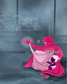 a pink princess sitting on the floor in front of a window with her arms outstretched